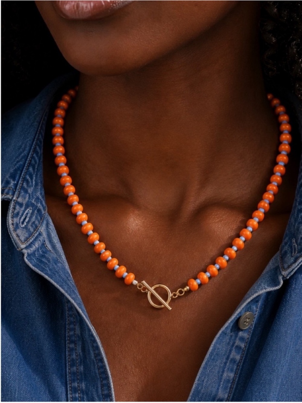 New! Coastal Preppy Tangerine Orange Blue Beaded Dopamine Necklace NWOT 5019